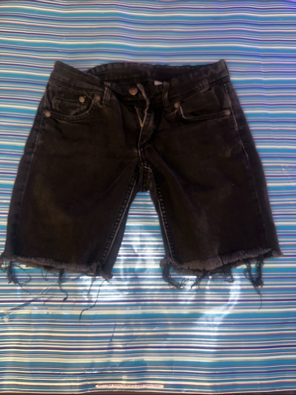 H&M super skinny super low waist  Black Frayed Hem Denim Shorts